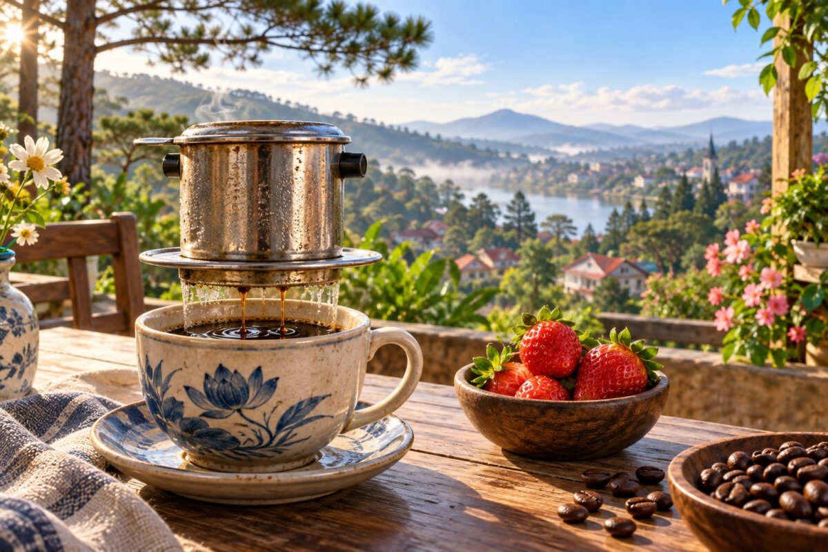 AI illustration: Highland coffee and strawberries