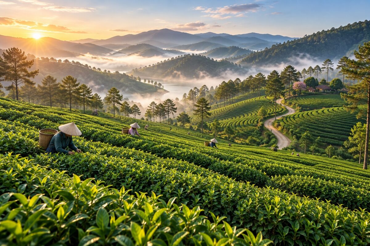 AI illustration: Cau Dat tea hills, Da Lat