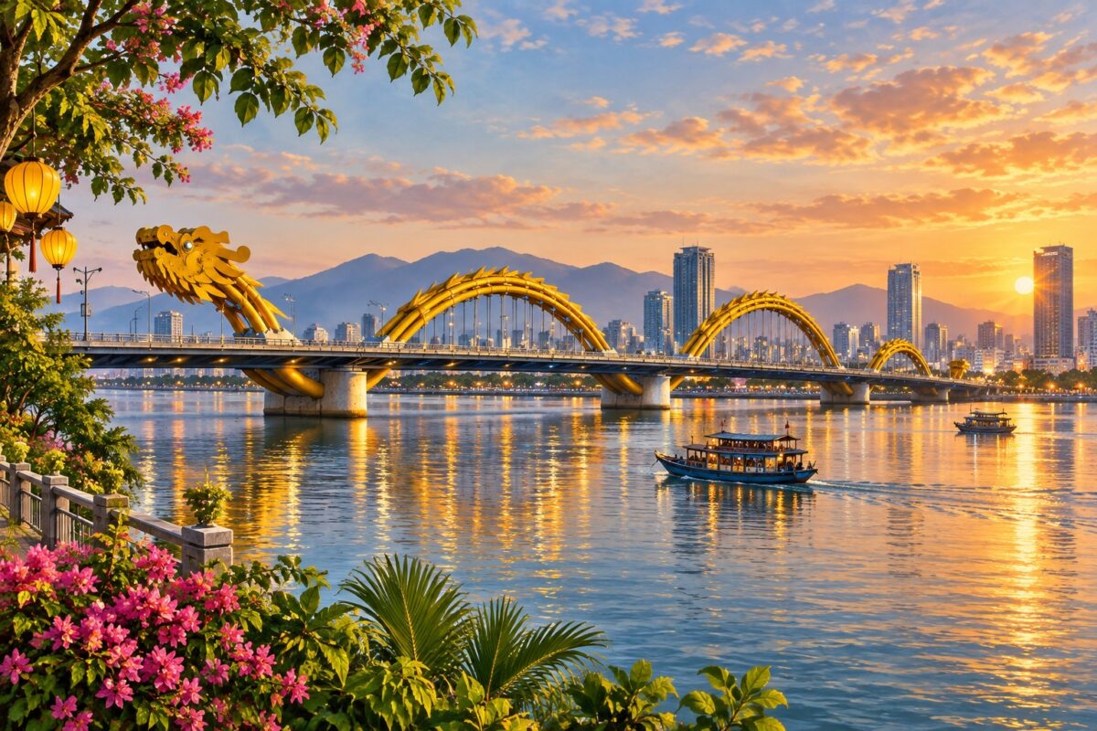 AI illustration: Dragon Bridge and the Han River, Da Nang