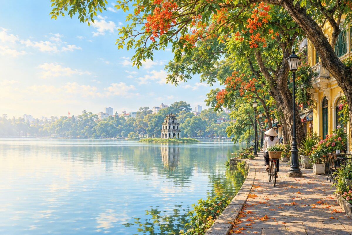 Illustration of Hoan Kiem Lake, Hanoi