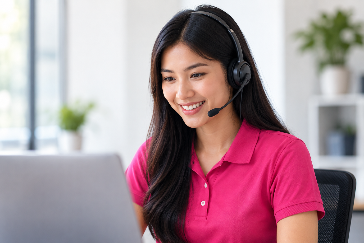 Travel support specialist wearing a headset